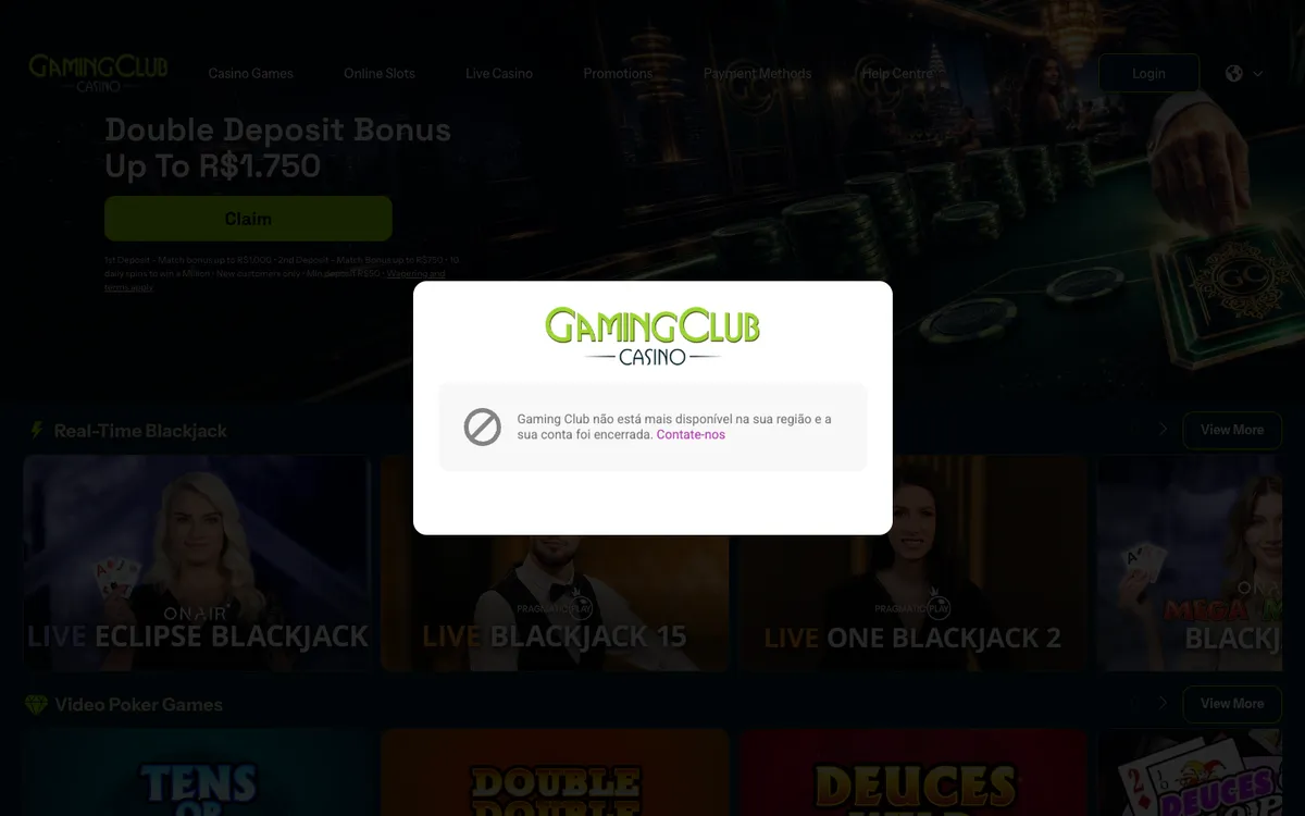 Gaming Club Casino — Payments, captured from Brazil
