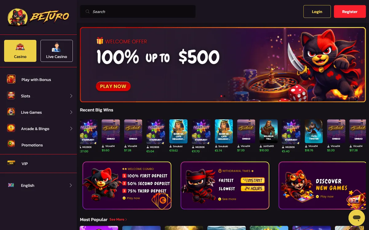 Beturo Casino — Home page, captured from New Zealand