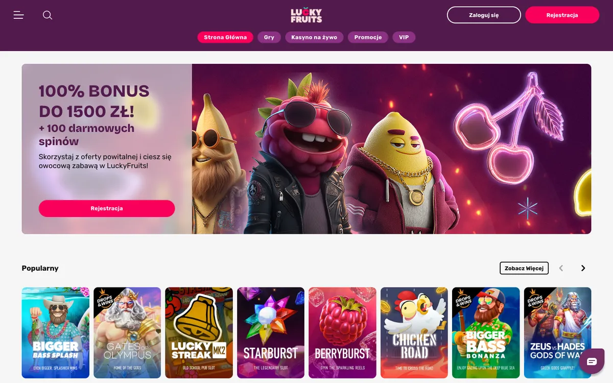LuckyFruits Casino — Home page, captured from Poland