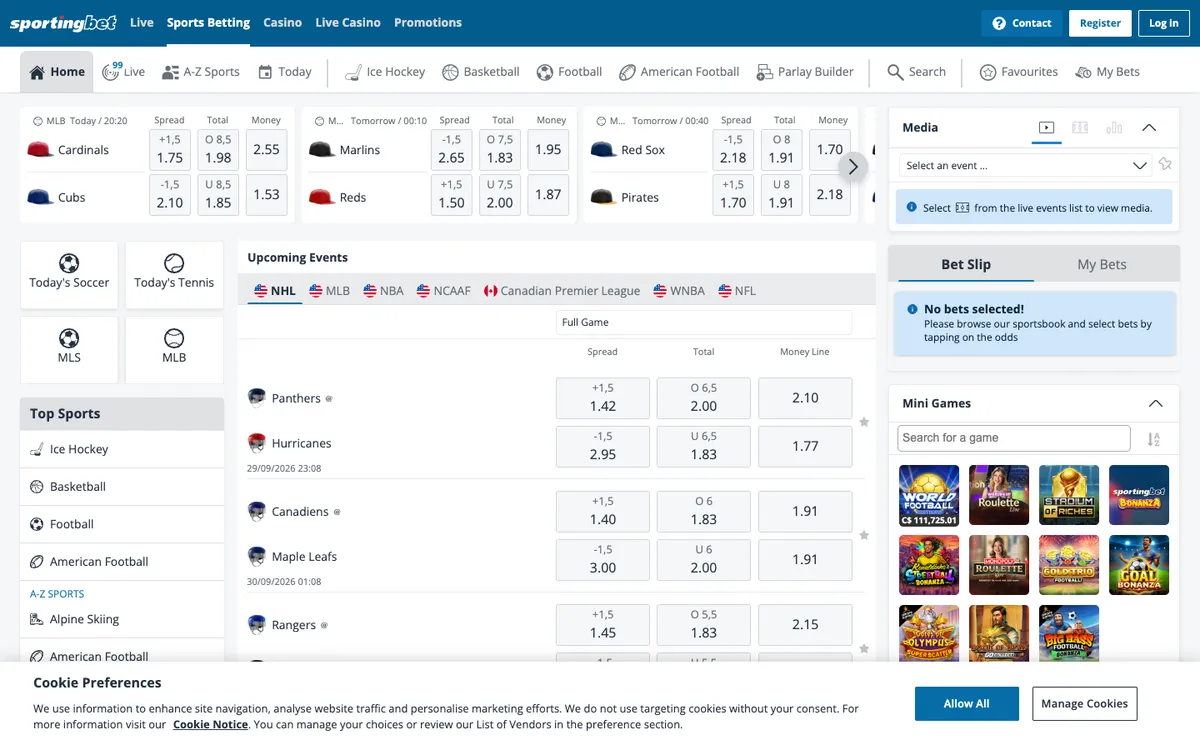 Sportingbet Casino — «Главная», снято из страны Канада