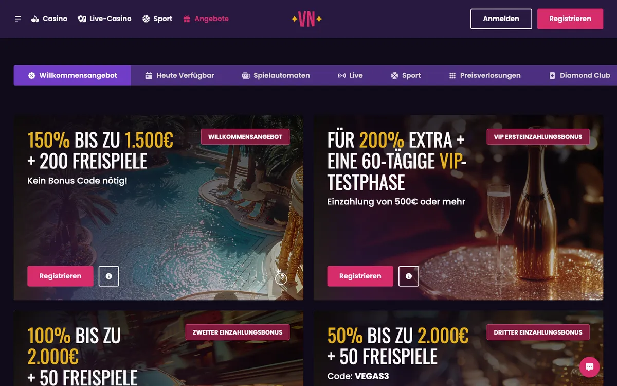 Vegas Now Casino — Promotions, captured from Austria