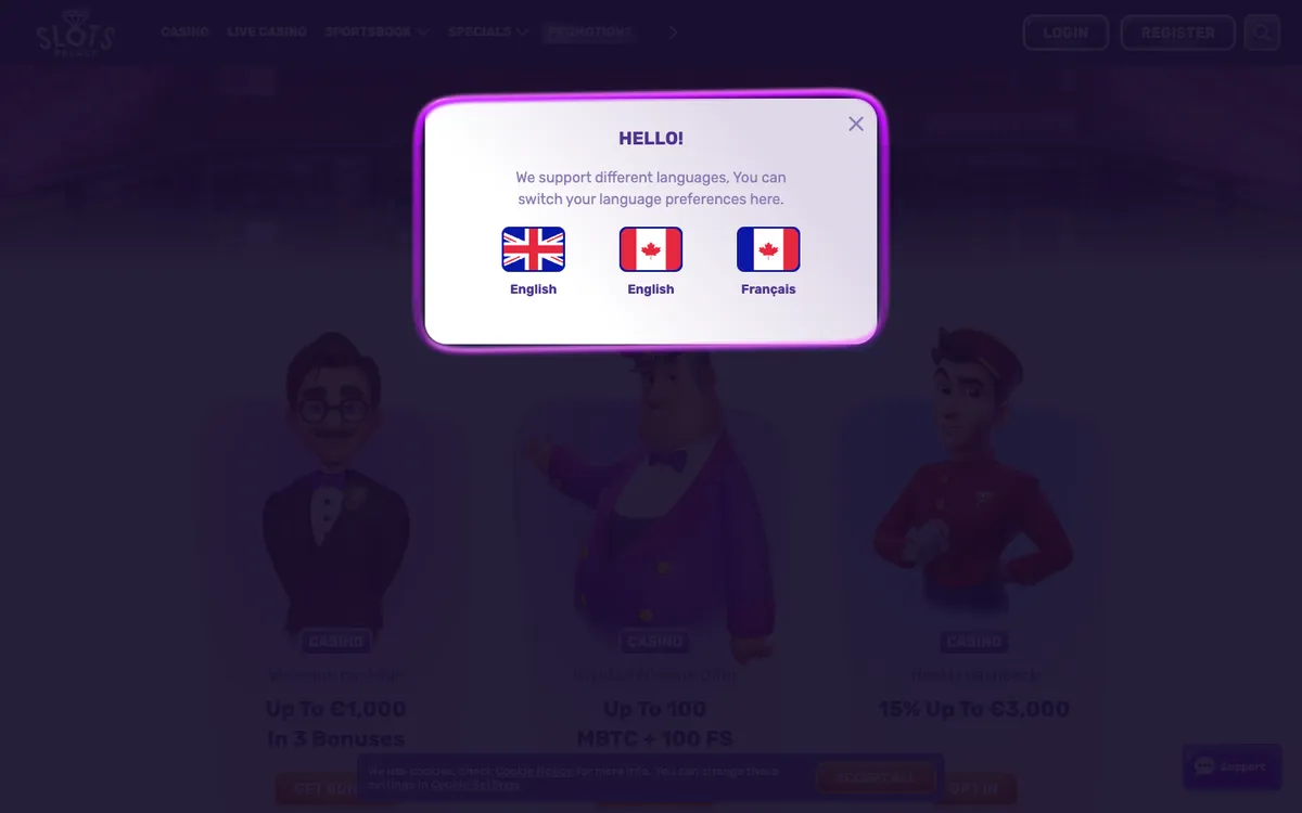 SlotsPalace Casino — «Акции», снято из страны Канада