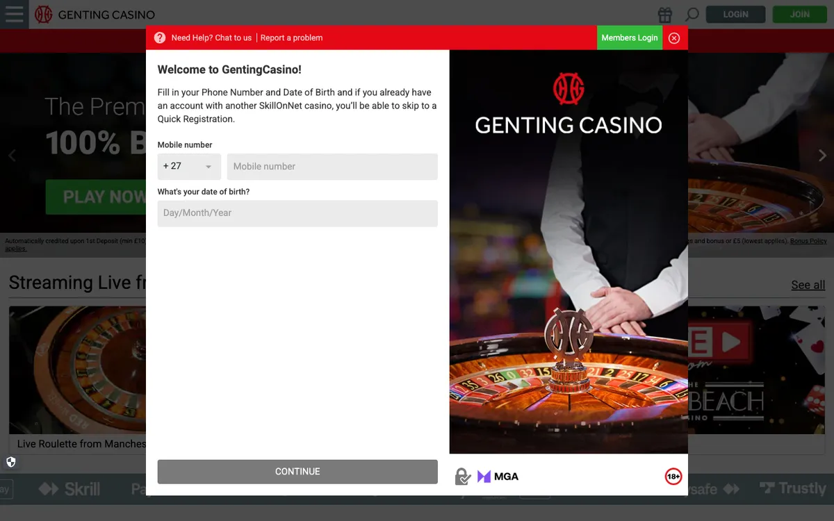 Genting Casino — Sign-up, captured from South Africa
