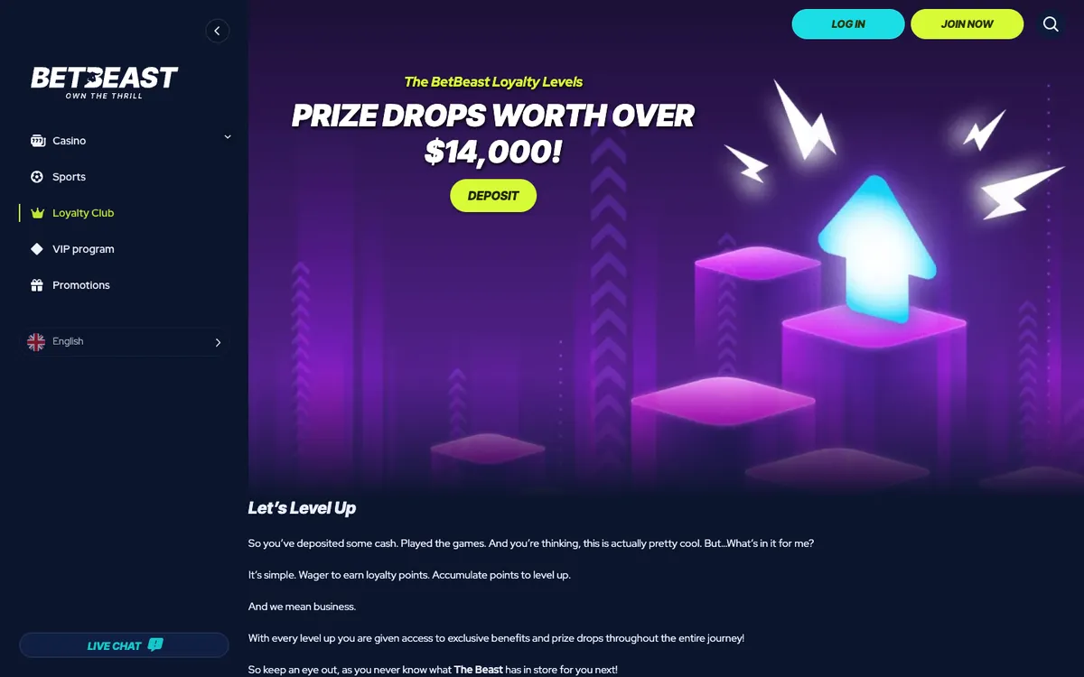 BetBeast Casino — Promotions, captured from Belgium