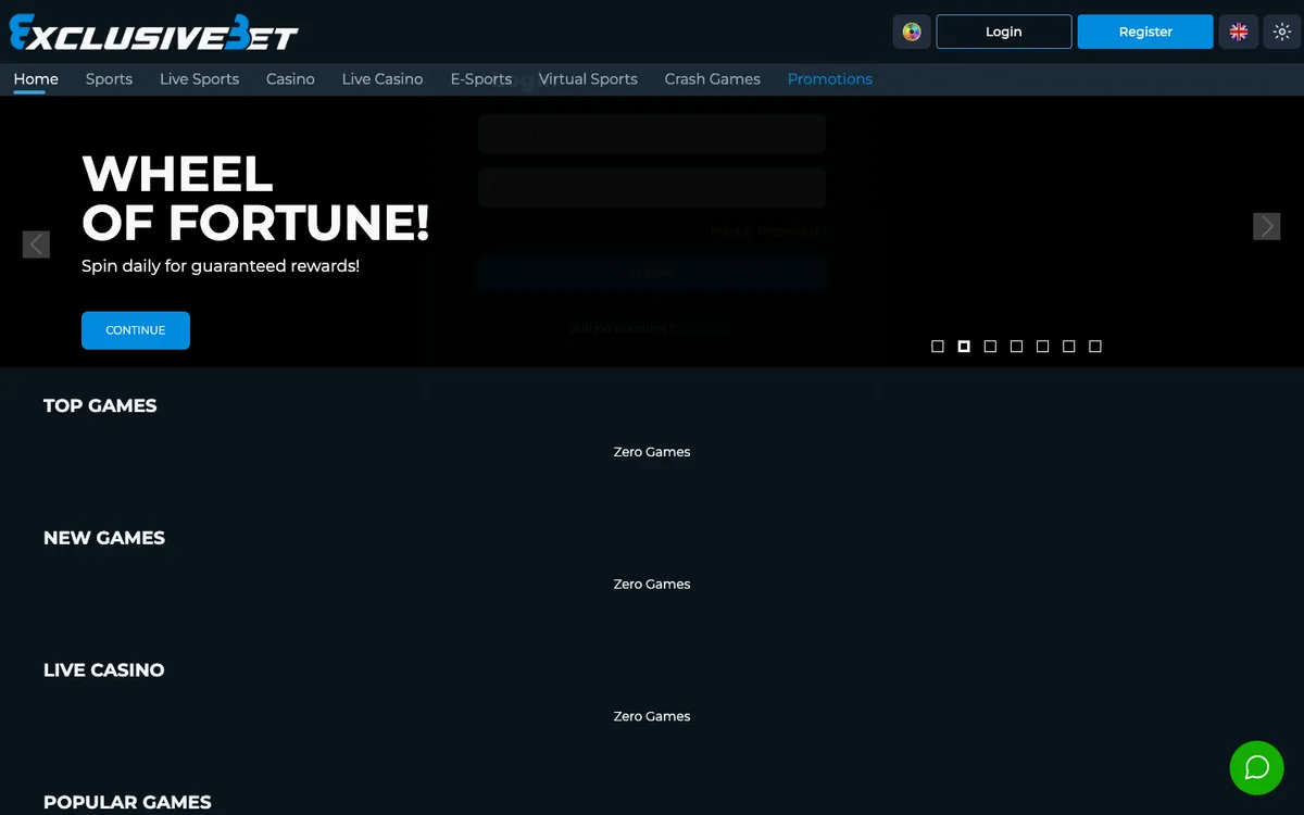ExclusiveBet Casino — Sign-up, captured from South Africa