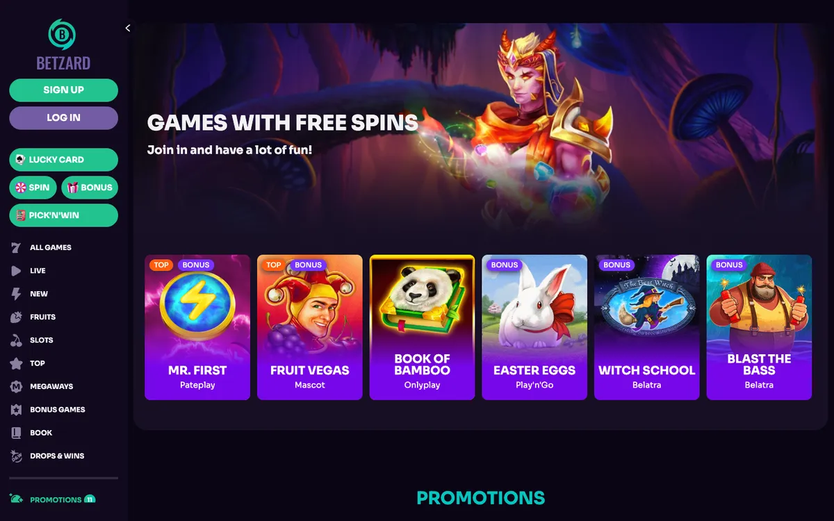 Betzard Casino — Promotions, captured from Australia
