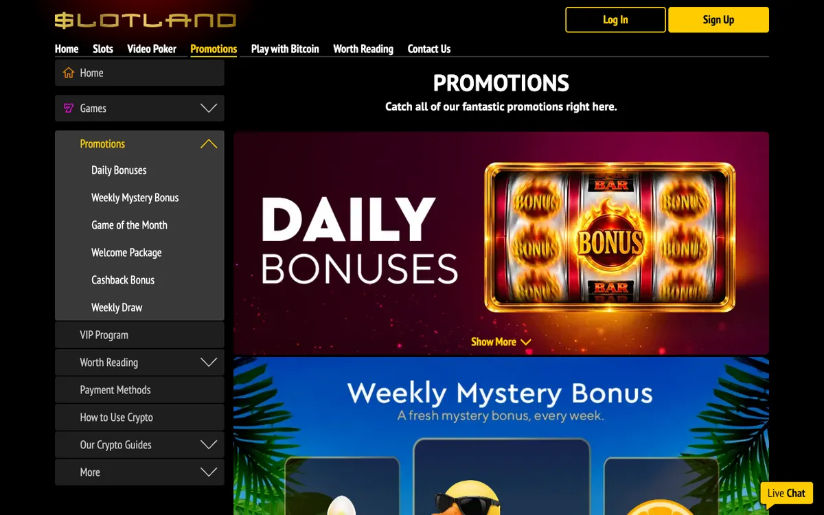 Slotland Casino — Promotions, captured from Austria