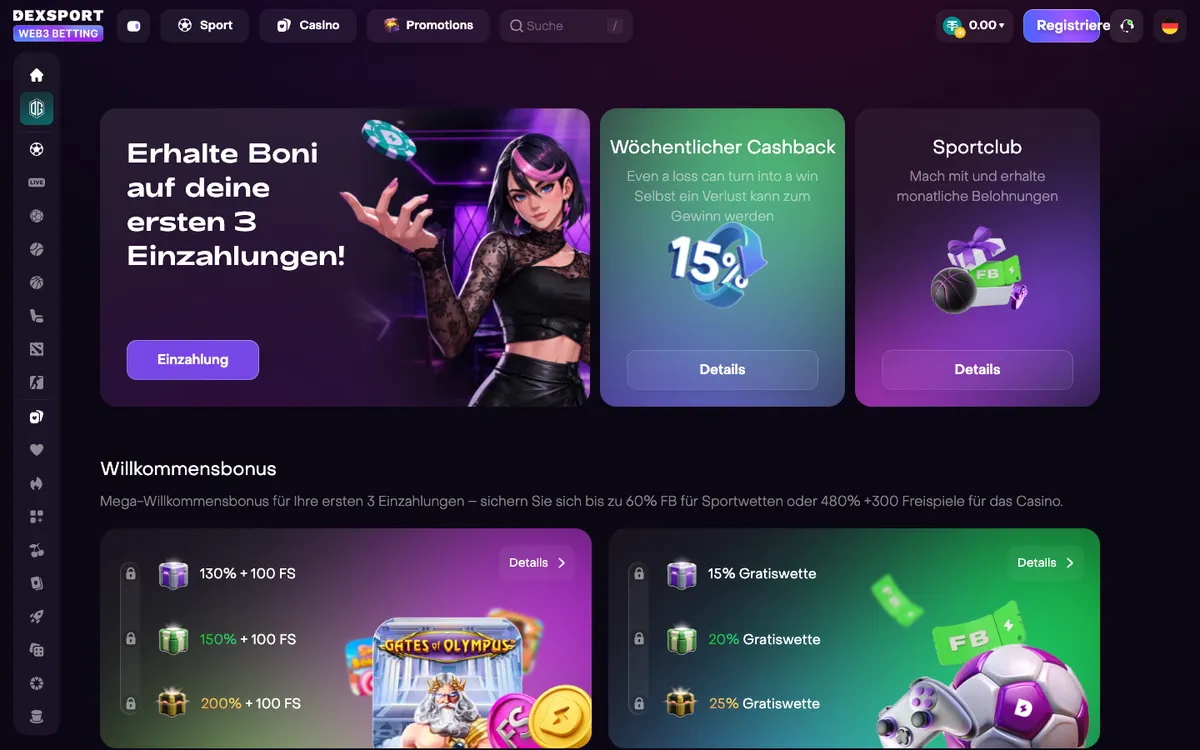 Dexsport Casino — Promotions, captured from Austria