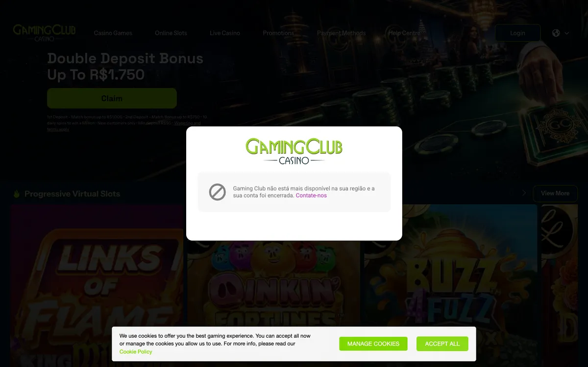 Gaming Club Casino — Promotions, captured from Brazil