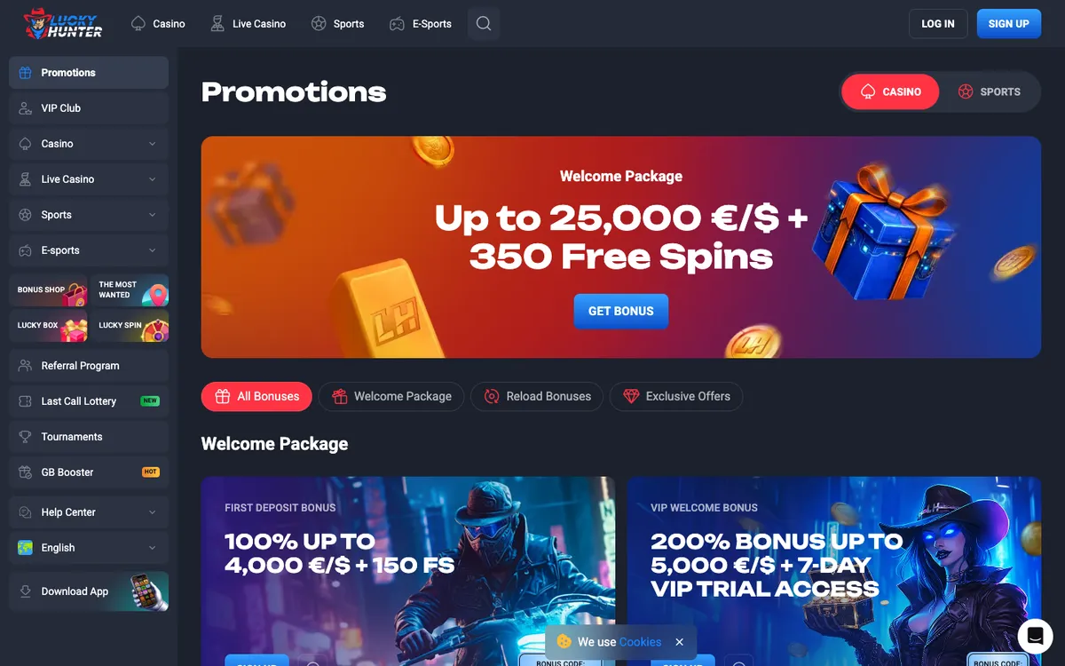 Lucky Hunter Casino — «Акции», снято из страны Япония
