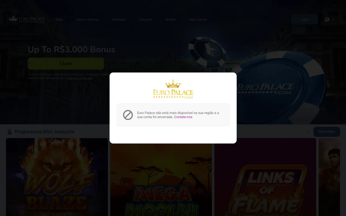 Euro Palace Casino — Home page, captured from Finland