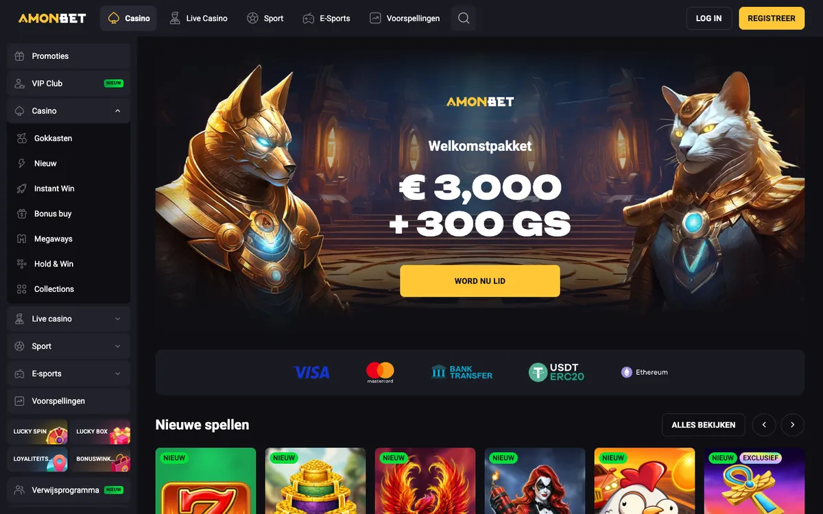 Amonbet Casino — Home page, captured from Belgium