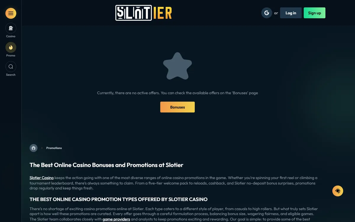 Slotier Casino — Promotions, captured from Canada
