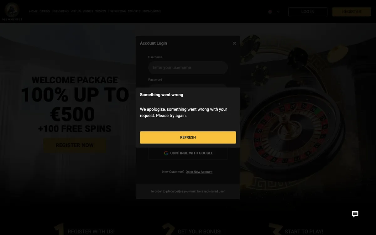 Olympusbet Casino — Sign-up, captured from Australia