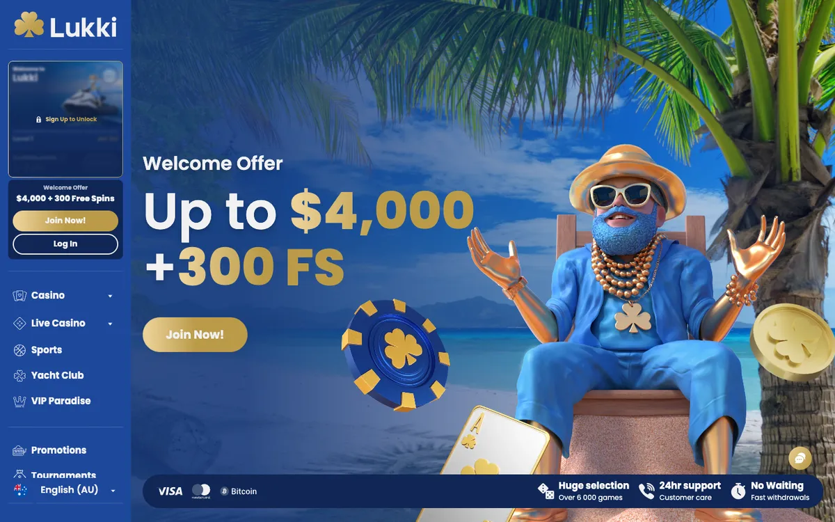 Lukki Casino — Home page, captured from Australia
