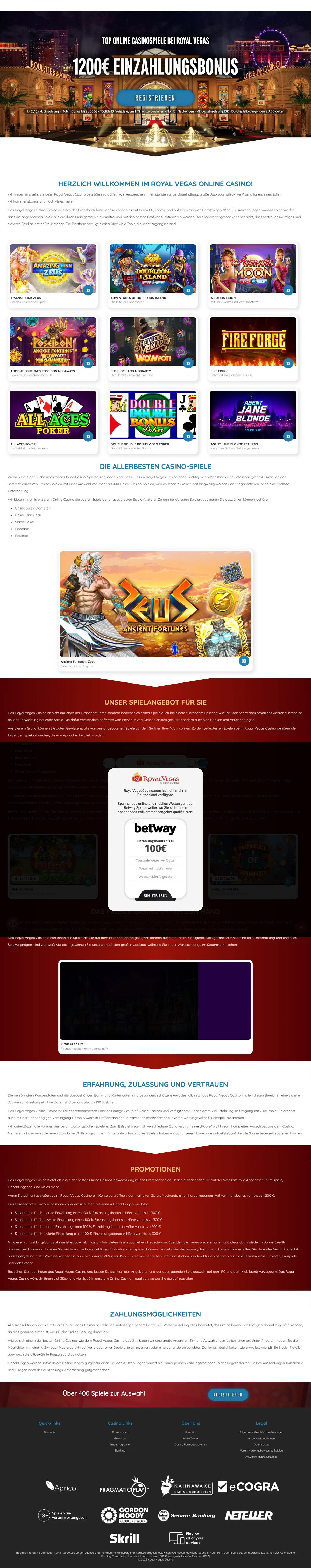 Royal Vegas Casino — «Главная», снято из страны Германия