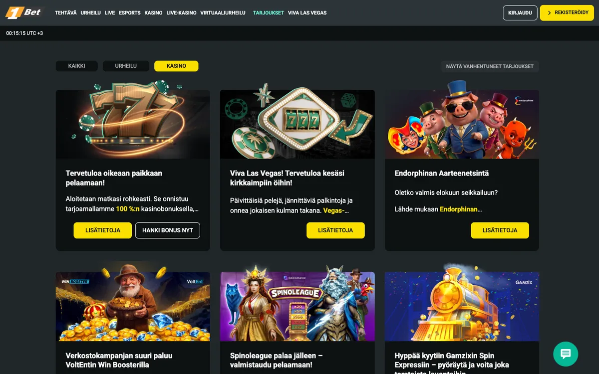 1Bet Casino — Promotions, captured from Finland