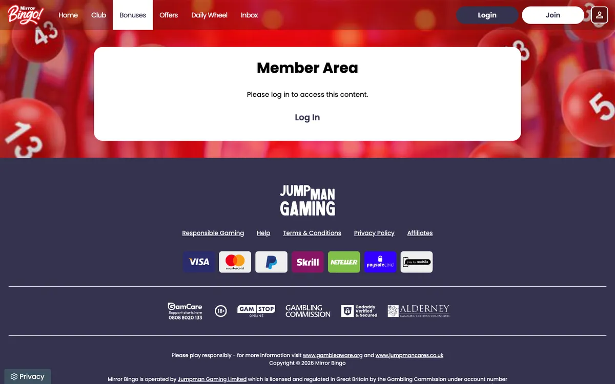 Mirror Bingo Casino — Promotions, captured from United Kingdom