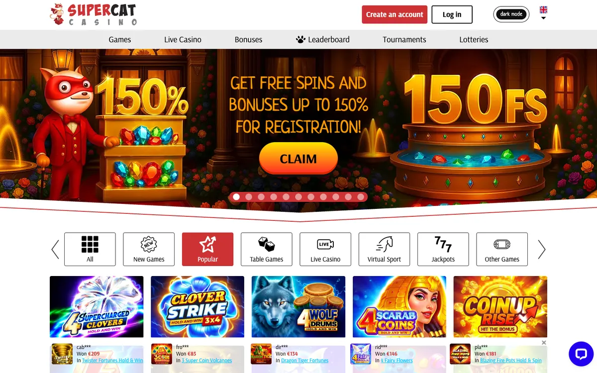 SuperCat Casino — «Главная», снято из страны Польша