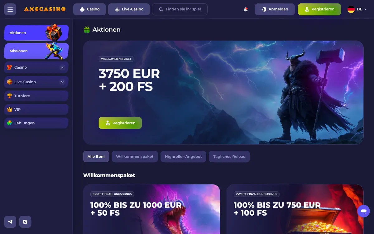 Axecasino — «Акции», снято из страны Германия