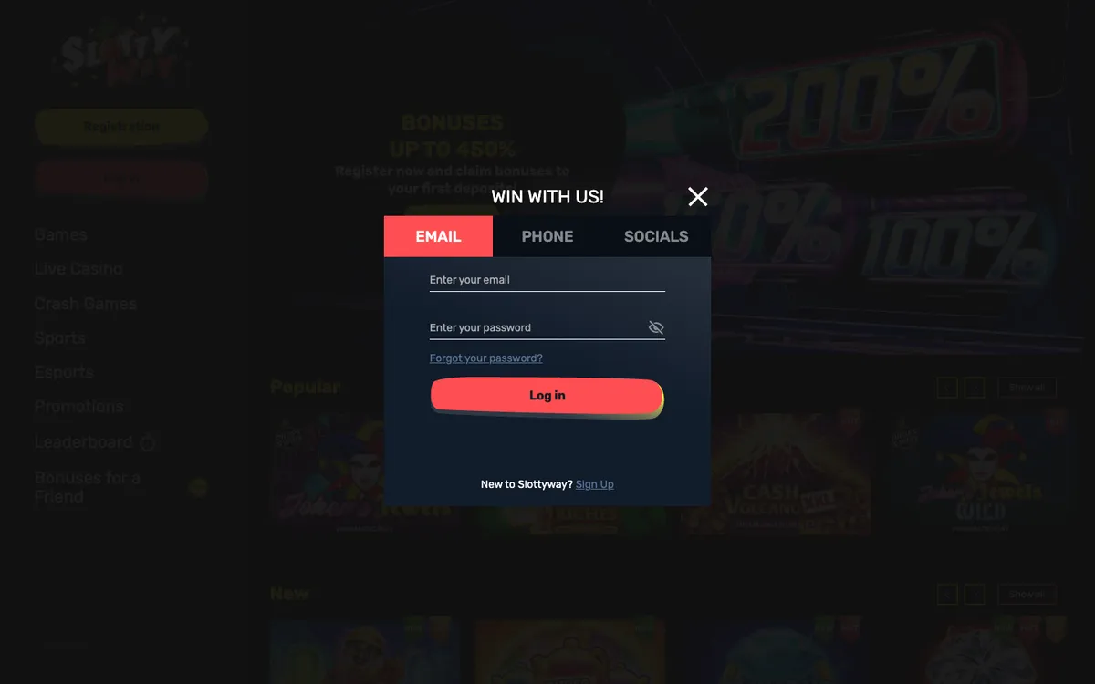 Slottyway Casino — Sign-up, captured from Mexico
