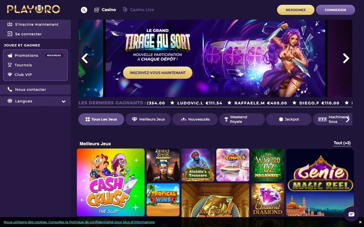 Playoro Casino — «Главная», снято из страны Франция
