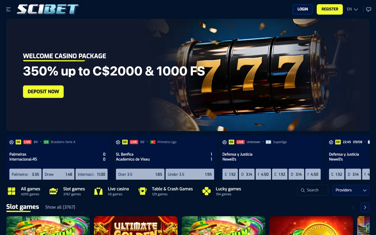 Scibet Casino — Home page, captured from Canada