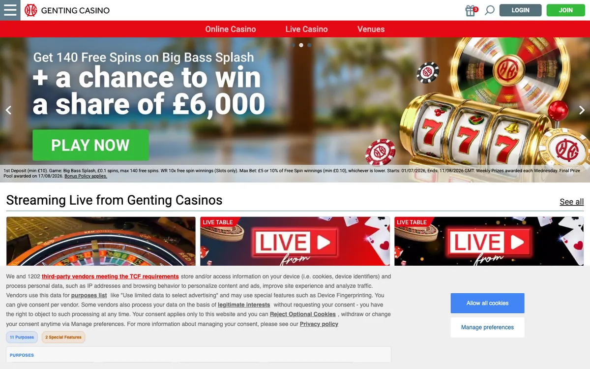 Genting Casino — Home page, captured from South Africa