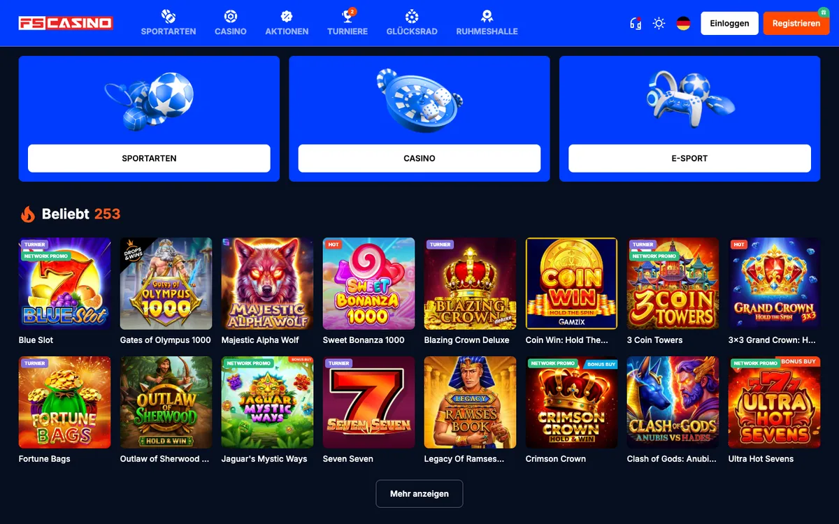 FS Casino — Home page, captured from Germany