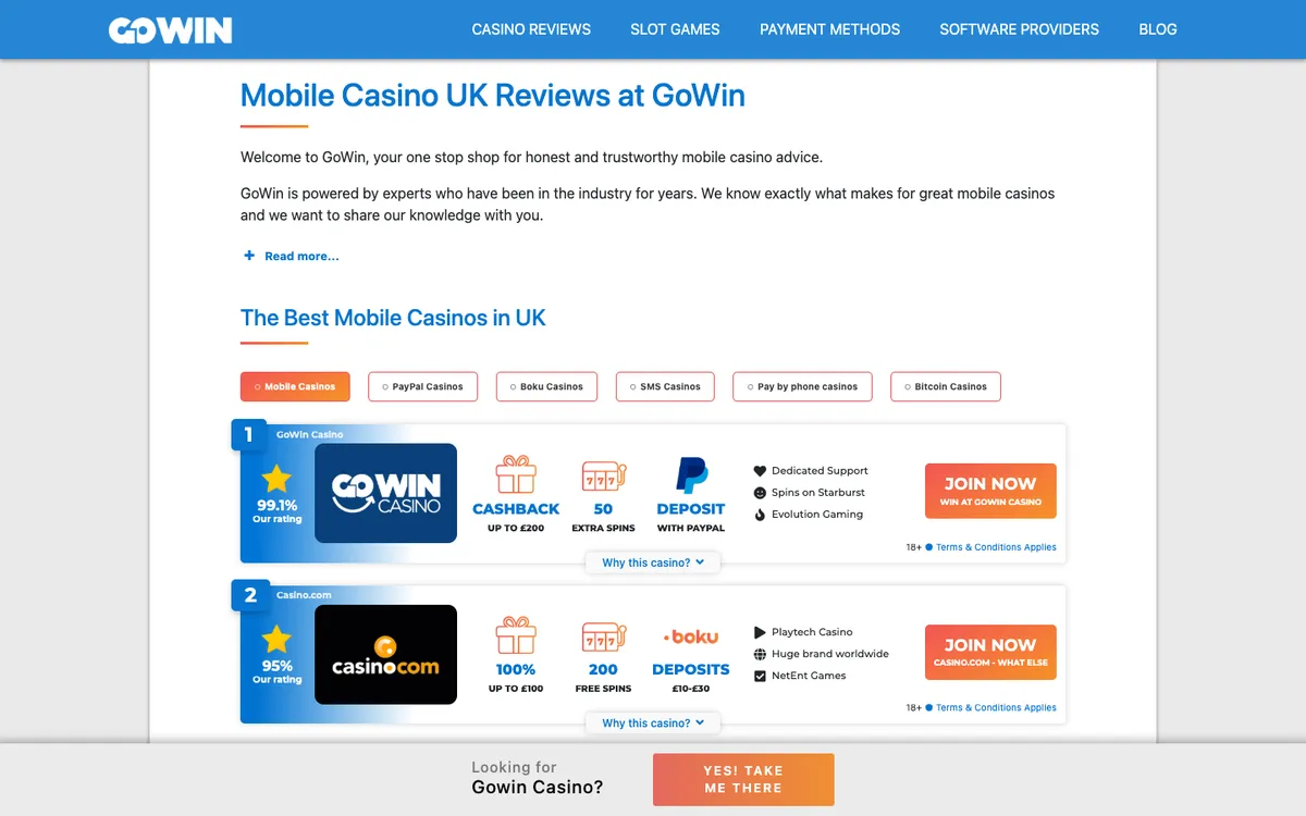 Gowin Casino — Sign-up, captured from United Kingdom