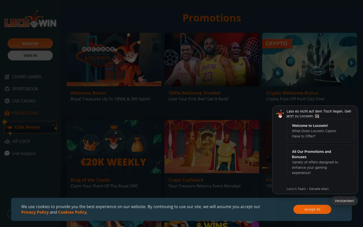 Locowin Casino — «Акции», снято из страны Австрия