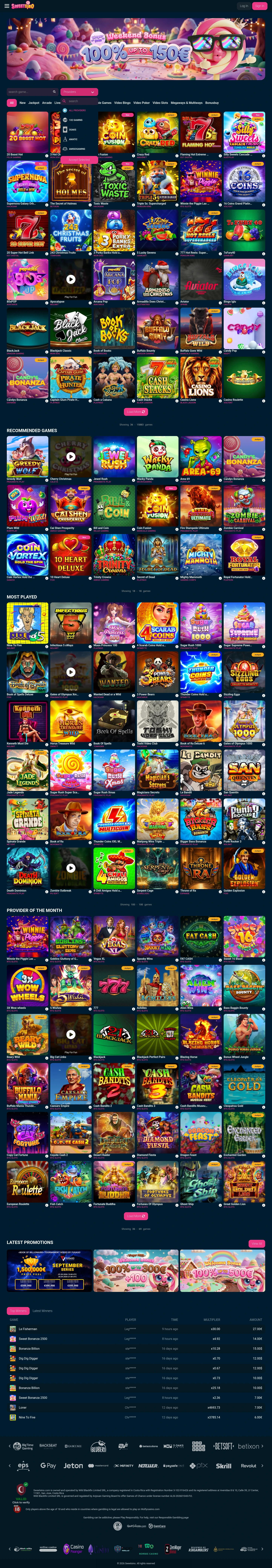 Sweetsino Casino — Home page, captured from Belgium
