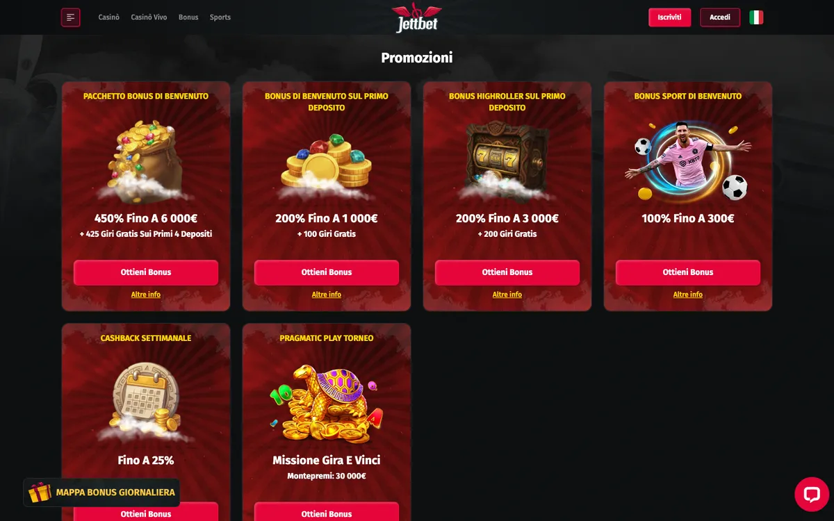 JettBet Casino — Promotions, captured from Italy
