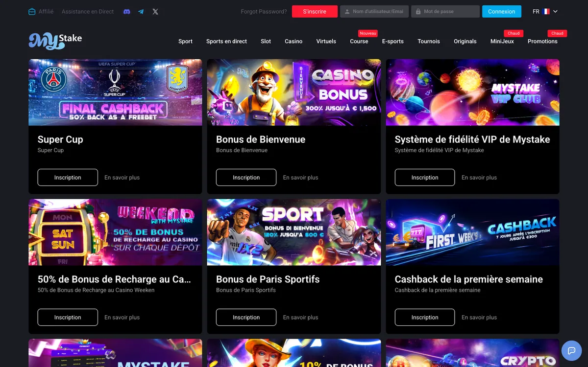 Mystake Casino — Promotions, captured from France