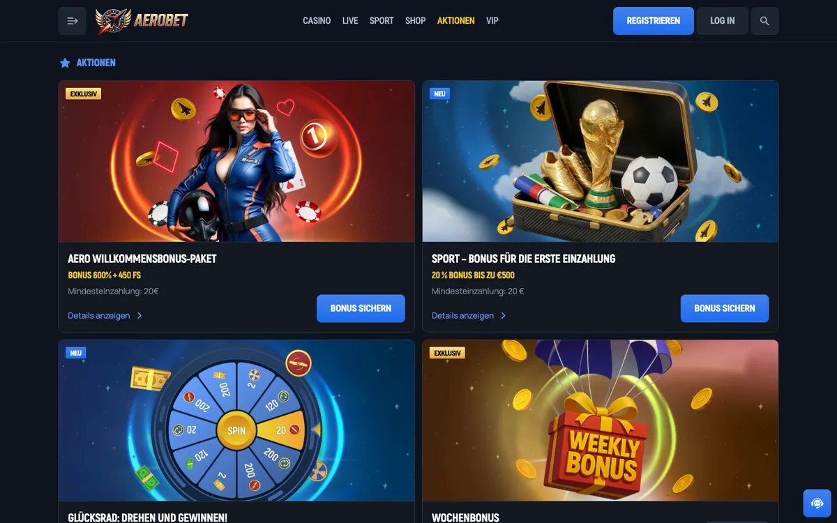 Aerobet Casino — Promotions, captured from Switzerland
