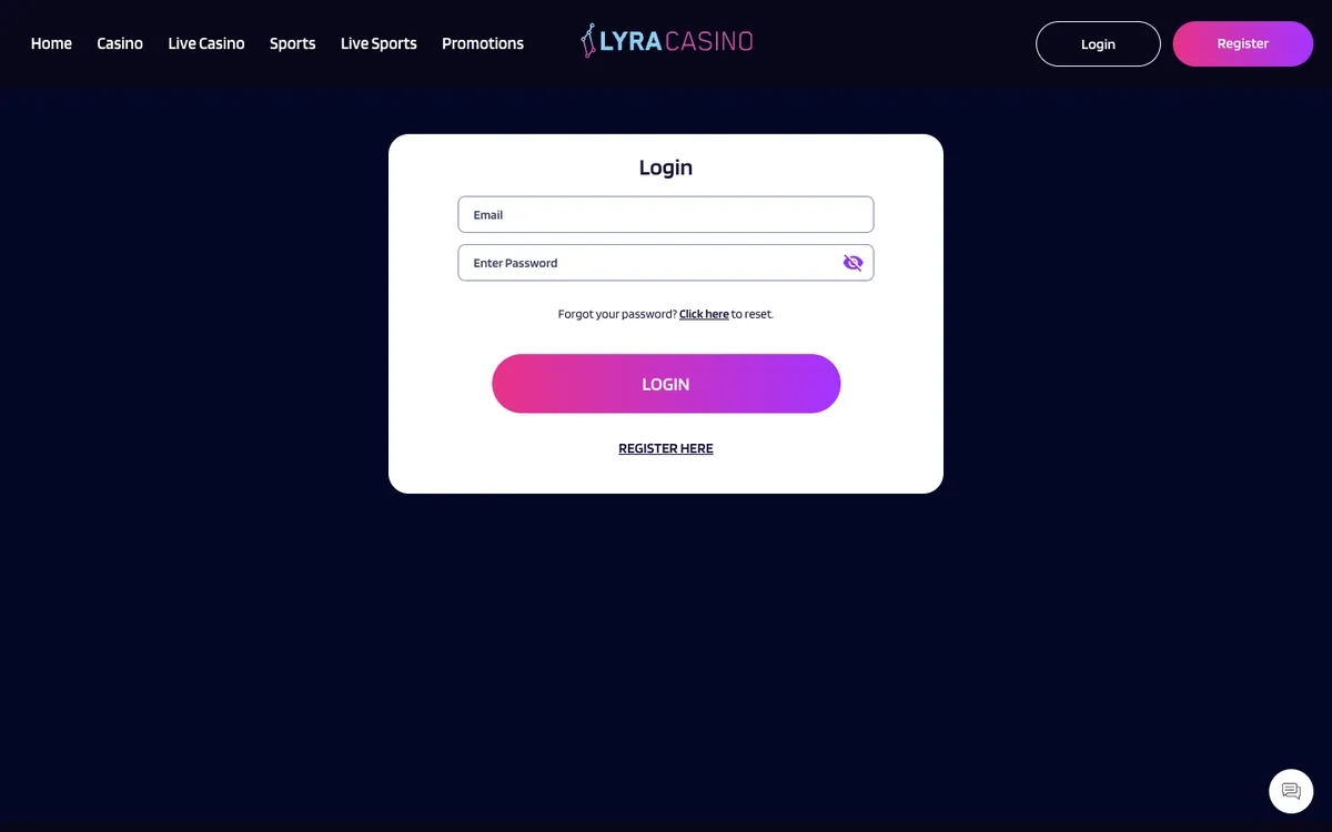 LyraCasino — Sign-up, captured from Belgium