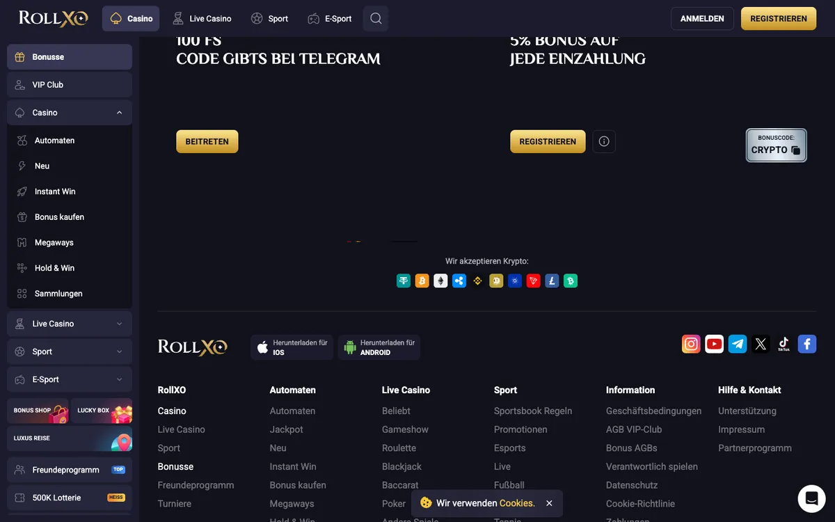 RollXO Casino — Promotions, captured from Austria
