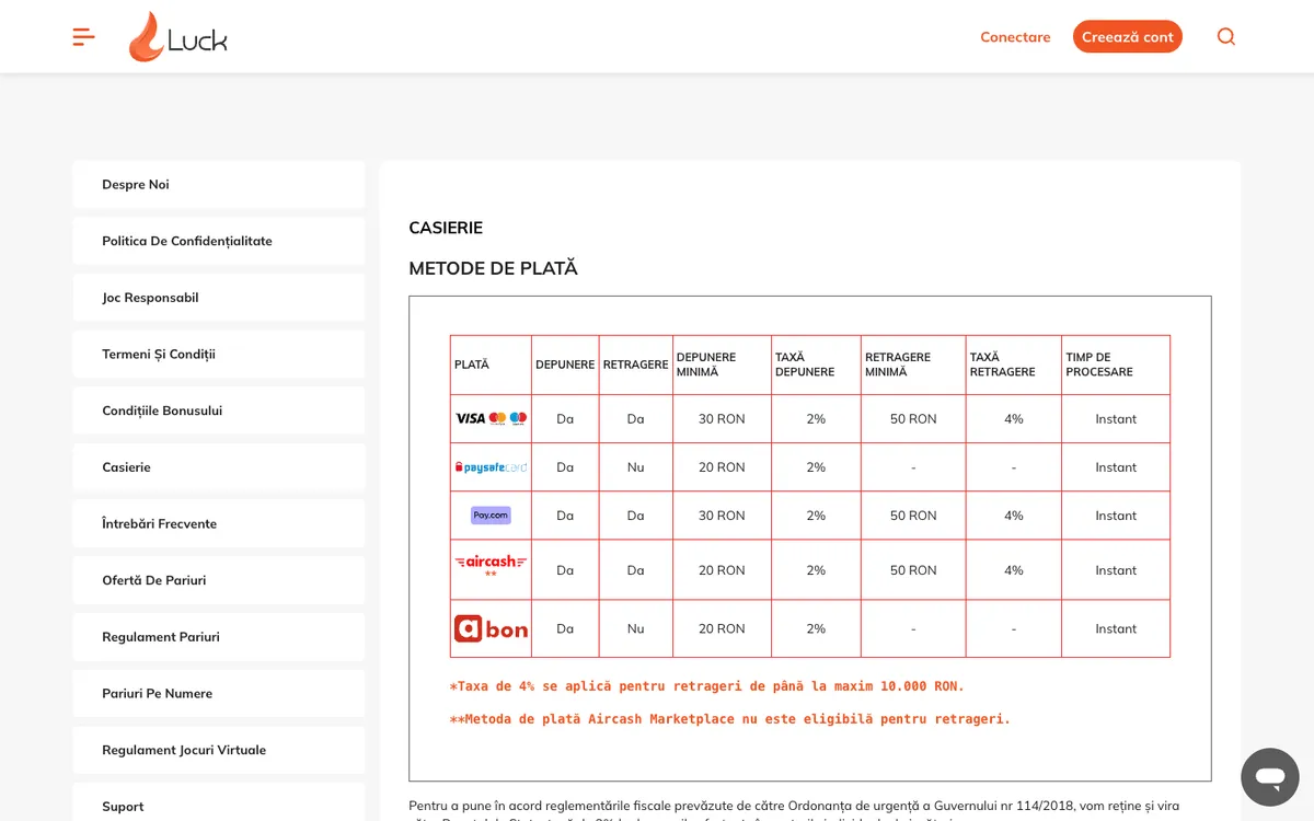 Luck Casino — Payments, captured from United Kingdom