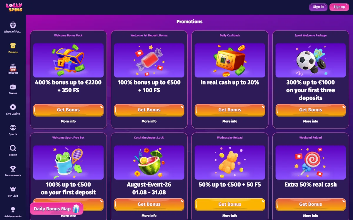 Lolly Spins Casino — Promotions, captured from Norway