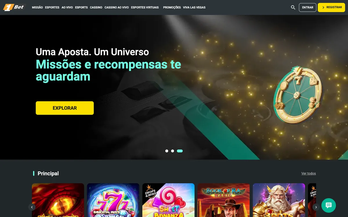 1Bet Casino — Home page, captured from Brazil