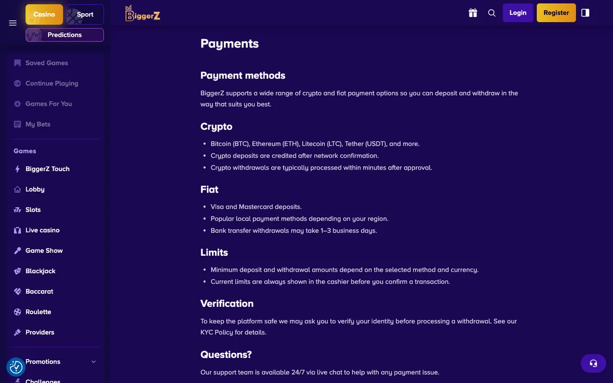 BiggerZ Casino — Payments, captured from Malaysia