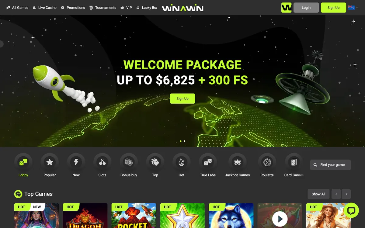 Winawin Casino — «Главная», снято из страны Новая Зеландия