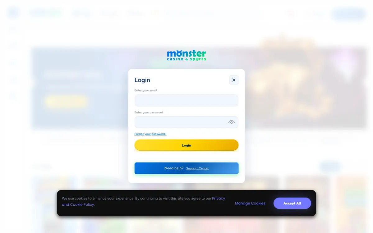 Monster Casino — «Регистрация», снято из страны Бельгия