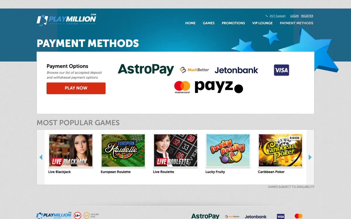 Play Million Casino — Payments, captured from Malaysia