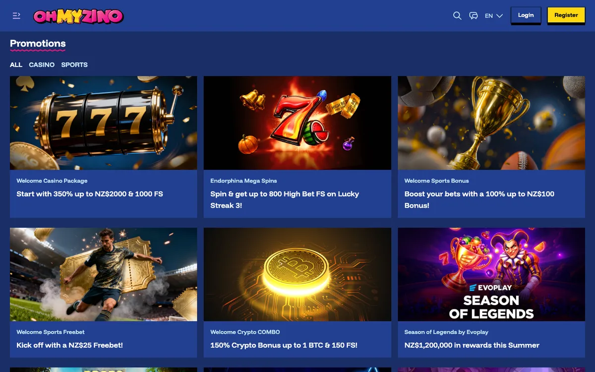 OhMyZino Casino — Promotions, captured from New Zealand