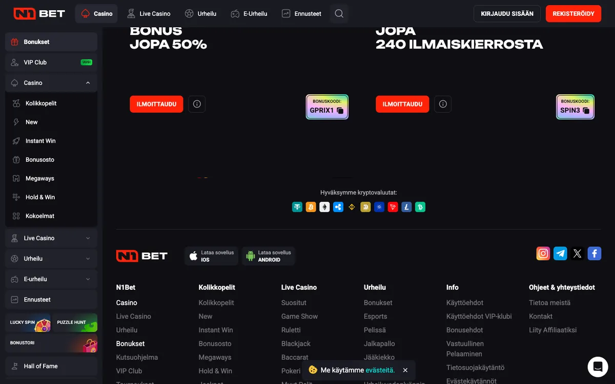 N1Bet Casino — Promotions, captured from Finland