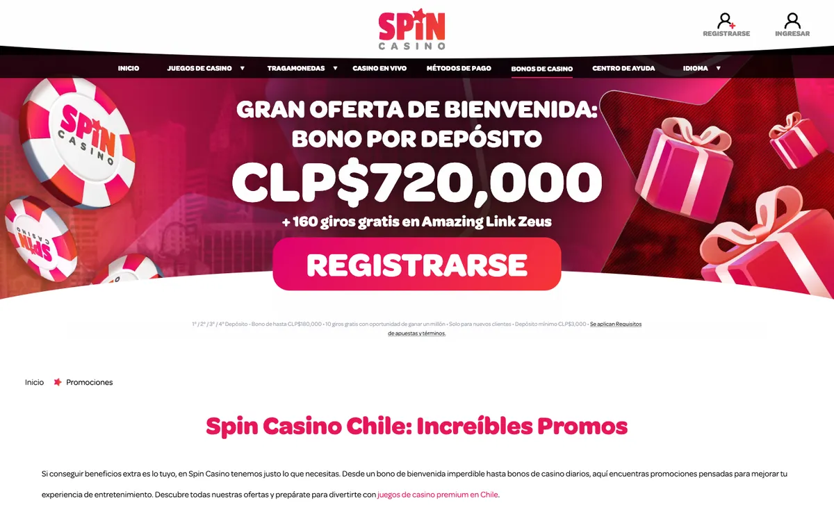 Spin Casino — Promotions, captured from Chile