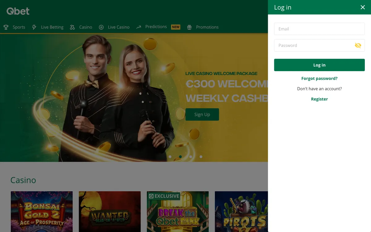 Qbet Casino — Sign-up, captured from Chile