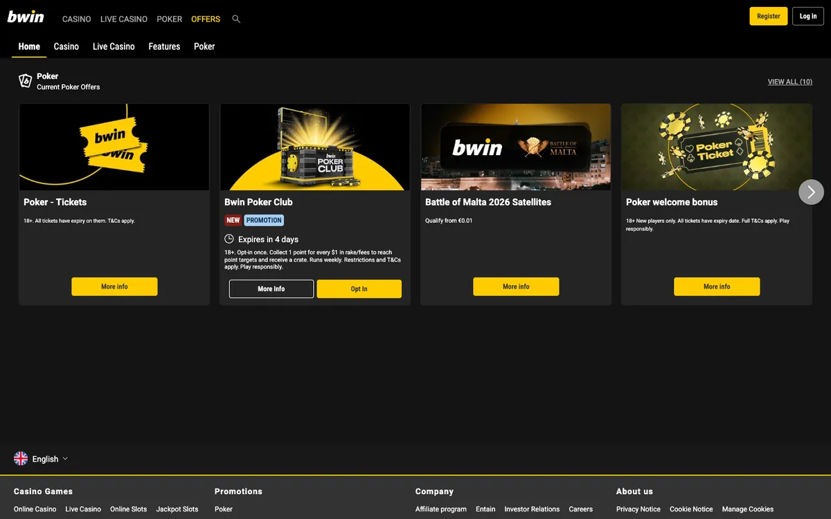 bwin Casino — Promotions, captured from Hungary