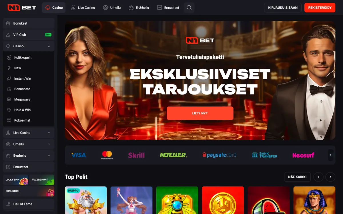 N1Bet Casino — Home page, captured from Finland